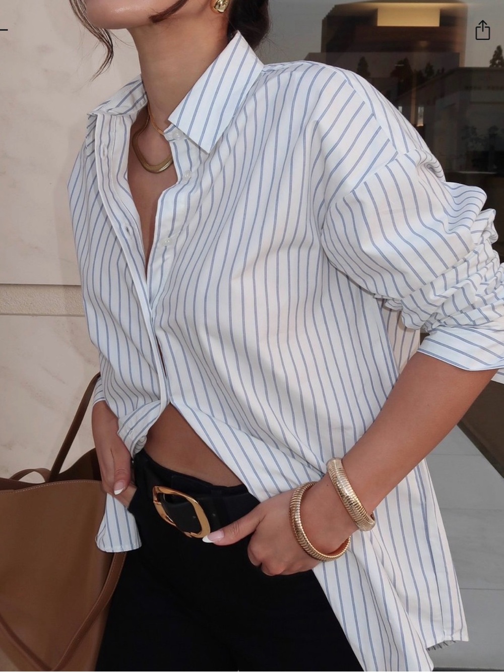 Classic White & Navy Striped Women’s Button-Up Shirt